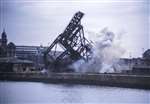 Iron ore unloading crane at General Terminus Quay, Glasgow, being blown up in 1981