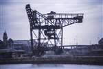 Iron ore unloading crane at General Terminus Quay, Glasgow, being blown up in 1981