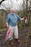 Glasgow University Wildlife Garden pond - Professor Roger Downie clearing rubbish